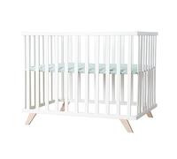 Parc bébé scandinave en bois massif + tapis en coton bio lil planet blanc - vert givré TU