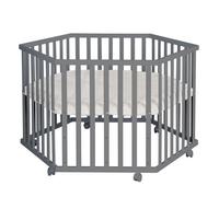 Parc bébé hexagonal + tapis déperlant en cuir végan luxe anthracite - tapis grège TU