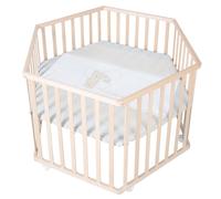 Roba Parc Bébé Hexagonal En Bois Liebhabear + Tapis De Parc Et Roues Avec Freins - Base Ajustable En Hauteur - Naturel Marron