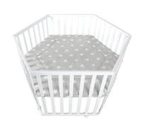 roba Parc Bébé Hexagonal en Bois "Little Stars" + Tapis de Parc et Roues Avec Freins - Blanc