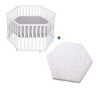 Roba Parc bébé hexagonal «roba Style» avec tapis gris et matelas blanc