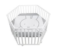 Roba Parc Bébé Hexagonal En Bois Miffy® + Tapis De Parc Et Roulettes Avec Freins - Base Ajustable En Hauteur - Blanc Blanc