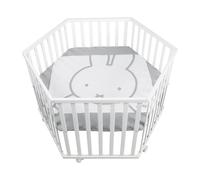 Roba Parc Bébé Hexagonal En Bois Miffy® + Tapis De Parc Et Roulettes Avec Freins - Base Ajustable En Hauteur - Blanc Blanc