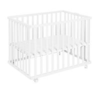 roba Parc Bébé Pliable en Bois 74x100 cm-Évolutif et Peu Encombrant-Hauteur Ajustable 2 Fois-4 roulettes à Freins Pliant Blanc, 202703WE
