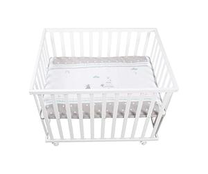 roba Parc Bébé Rectangulaire Bébé en Bois 75 x 100 cm Indibear + Tapis de Parc Bébé et Roues avec Freins - Base Ajustable en Hauteur - Blanc