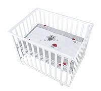 roba Parc Bébé Rectangulaire en Bois 75 x 100 Adam & Eule + Tapis de Parc Bébé et Roues avec Freins - Base Ajustable en Hauteur - Blanc
