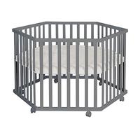 Parc bébé hexagonal + tapis déperlant en cuir végan luxe anthracite - tapis grège TU