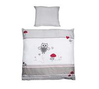 roba Parure de lit bébé Adam et Eule, 2 pièces 100% Coton, Housse de Couette 80 x 80 cm + taie d’Oreiller 40 x 35 cm, Motif Chouette et Champignons