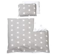 roba Parure de Lit Bébé Réversible Little Stars - 2 Pièces 100% Coton - Housse de Couette 80 x 80 cm + Taie d'Oreiller 40 x 35 cm - Imprimée Étoiles Gris / Blanc