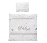 roba Parure de Lit Bébé Réversible Sternenzauber - 2 Pièces 100% Coton - Housse de Couette 80 x 80 cm + Taie d'Oreiller 40 x 35 cm - Imprimée Étoiles et Éléphants