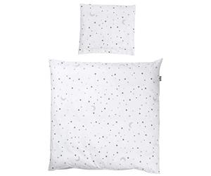 roba Parure de Lit Bébé Réversible Sternenzauber Grau - 2 Pièces 100% Coton - Housse de Couette 80 x 80 cm + Taie d'oreiller 40 x 35 cm - Imprimée Étoiles et Lune