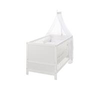 Roba Lit bébé évolutif 70×140 cm – matelas et textiles inclus, hauteur réglable – bois blanc