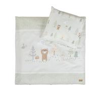 roba Parure de lit Woodland Buddies en Coton - Housse de Couette de 80 x 80 cm et taie d'oreiller de 35 x 40 cm - Parure de lit pour bébé en Vert Pastel avec Motif Ours, Lapin, Abeille et forêt