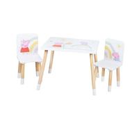 ROBA Peppa Pig Ensemble Table + 2 Chaises Enfants - Motif de la Truie Peppa - Pieds en Bois Naturel - Rose - Blanc