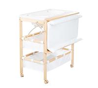 roba Table à Langer avec Baignoire 2en1 Baby Pool + Matelas Imperméable sur Plan à Langer Pivotant + 2 Compartiments - Bain Bébé dès la Naissance - Bois Naturel
