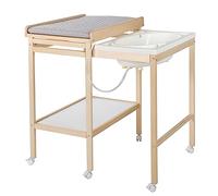 ROBA Table à Langer avec Baignoire Coulissante Baby Pool et Matelas à Langer Imperméable Gris - Bois Naturel / Blanc beige TU