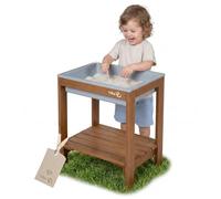 roba Table de jeu extérieure "Tiny" avec bac de jeu - Table de sable et d’eau résistante aux intempéries en bois massif - Mobilier de jardin pour enfants - Dès 18 mois - Teck