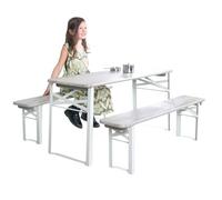 roba Table et 2 Bancs de Jardin pour Enfants dès 2 Ans - 4 Places - Bancs Pliants et Table Rectangulaire Pliante - Ensemble de Camping en Bois Massif Gris