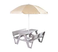 roba Table Pique-nique Enfants Outdoor + avec Dossier - Bois Massif + Coussins - Table d'Extérieur 4 places - Gris