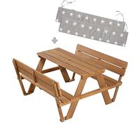 roba Table Pique-nique Enfants Outdoor + avec Dossier - Bois Massif + Coussins - Table d'Extérieur 4 places - Marron