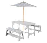 Roba Table Pique-Nique Et 2 Bancs Enfants Outdoor + En Bois Massif - Ensemble De Jardin + Parasol Et Coussins - Gris Multicolore