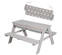 roba Table Pique-nique pour Enfants Play en Bois Massif avec 2 Bacs à Sable et Eau Intégrés + Coussins - Résistante aux Intempéries - Gris