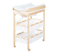 roba Table à Langer avec Baignoire 2en1 Baby Pool + Matelas Imperméable sur Plan à Langer Pivotant + 2 Compartiments - Bain Bébé dès la Naissance - Bois Naturel