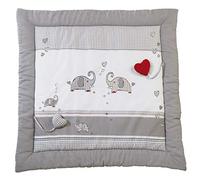 roba Tapis d'Éveil Jumbotwins 100 % Coton pour Sol ou Parc Bébé - 100 x 100 cm - 2 Coeurs avec Hochet et Couineur - Couleur Fixe même après Plusieurs Lavages - Motif Éléphants