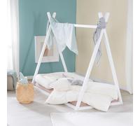 Lit Tipi 70 X 140 Cm Pour Enfants Roba - Bambou Certifié Fsc - Lit Indien Pour Garçon Et Fille - Bois Laqué Blanc Blanc
