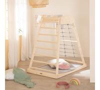 roba Tour de Jeu Intérieure en Bois - Structure Montessori avec Barreaux et Corde d’Escalade - Convient dès 24 Mois - Avec Balançoire en Bois Massif - Charge jusqu’à 70 kg - Naturel/Gris