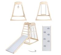 roba Tour d'Escalade Montessori d'Intérieur avec Planche 2-en-1 Glisse & Escalade, Filet & Barreaux, Balançoire et Anneaux - Dès 24 Mois - Jusqu’à 70 kg - Bois Naturel