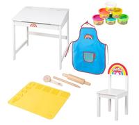 roba x Play-Doh Bureau d'Écolier et Chaise + 6 Pots de Pâte à Modeler, 3 Outils en Bois FSC, Tapis 3D sans BPA et Tablier Imperméable - Kit de Loisir Créatif pour Enfants dès 3 Ans
