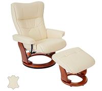 Robas Lund 64022CH5 Relaxsessel Montreal mit Hocker, Bezug: Leder creme, Gestell: Honigfarben, 82 x 84-132 x 105 cm