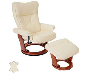 Robas Lund 64022CH5 Relaxsessel Montreal mit Hocker, Bezug: Leder creme, Gestell: Honigfarben, 82 x 84-132 x 105 cm