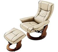Robas Lund 64026CH5 Fauteuil de Relaxation avec tabouret - Hamilton - Cuir/Crème - 85 x 85 -110 x 105 cm