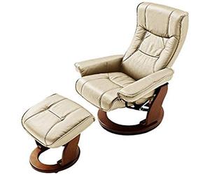 Robas Lund 64026CH5 Fauteuil de Relaxation avec tabouret - Hamilton - Cuir/Crème - 85 x 85 -110 x 105 cm