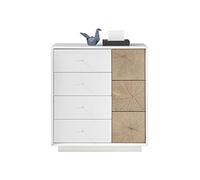 Robas Lund Armoire Salon Commode Blanc Mat, Armoire avec appllication chêne Aspect Bois de Bout, LxHxP 76x83x40 cm