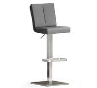 Robas Lund BRU.NI Chaise de bar/Tabouret de bar, PU/Inox, carré/tournable 180°, environ 42 x 89-114 x 53 cm, gris