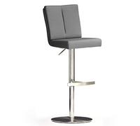 Robas Lund BRU.NI Chaise de bar/Tabouret de bar, PU/Inox, rond/tournable 360°, environ 42 x 89-114 x 53 cm, gris