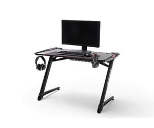Robas Lund Bureau Gamer DX Racer 1 l'original, LEDs à couleurs changeantes Bureau Gamer Noir Carbone optique, LxHxP 120x77x64 cm