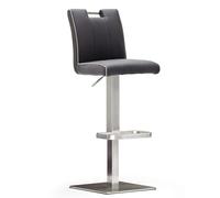 Robas Lund CA.STA Chaise de bar/Tabouret de bar, Cuir/Inox, carré/tournable 180°, environ 40 x 87-112 x 51 cm, noir
