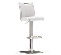 Robas Lund CA.STA Chaise de bar/Tabouret de bar, PU/Inox, carré/tournable 180°, environ 40 x 87-112 x 51 cm, blanc