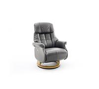 Robas Lund Calgary Comfort XL Fauteuil de relaxation électrique réglable jusqu'à 150 kg en cuir véritable couleur boue Armature en bois naturel