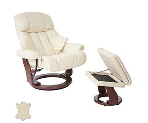 Robas Lund Calgary XXL Fauteuil de Relaxation, Cuir, Crème/Noyer, 92 x 97 x 110 cm
