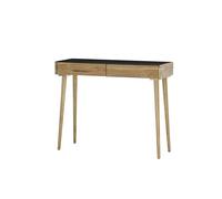 Robas Lund, Console Na en chêne Massif huilé avec Plateau en Verre Noir et 2 tiroirs (l x H x P) : 100 x 80 x 35 cm