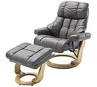 Robas Lund Fauteuil Cuir TV avec tabouret jusqu'à 130 kg, Fauteuil télévision véritable cuir brun, Calgary