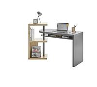 Robas Lund MOURA Bureau, pivotant, Gris, étagère décor chêne, LxHxP 145x94x50 cm