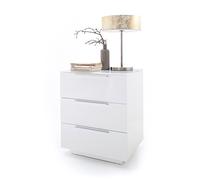 Robas Lund Table de Chevet Blanc Brillant, Table de Nuit avec tiroirs pour lit rembourré Nako Lit Boxspring, Table de Nuit, LxHxP 50x60x40 cm