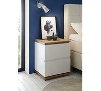 Robas Lund Table de Chevet Blanc Mat avec éléments en Bois Massif, Console de Nuit avec tiroirs pour lit rembourré Nako Lit Boxspring, LxHxP 48x59x40 cm
