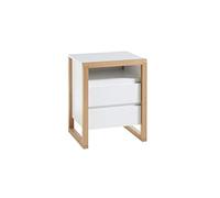 Robas Lund Table de Chevet Blanc Mat avec éléments en Bois Massif, Table de Nuit avec tiroirs pour lit rembourré Nako Lit Boxspring, LxHxP 48x60x40 cm